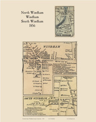 North Windham & South Windham, Connecticut 1856 Windham Co. - Old Map Custom Print