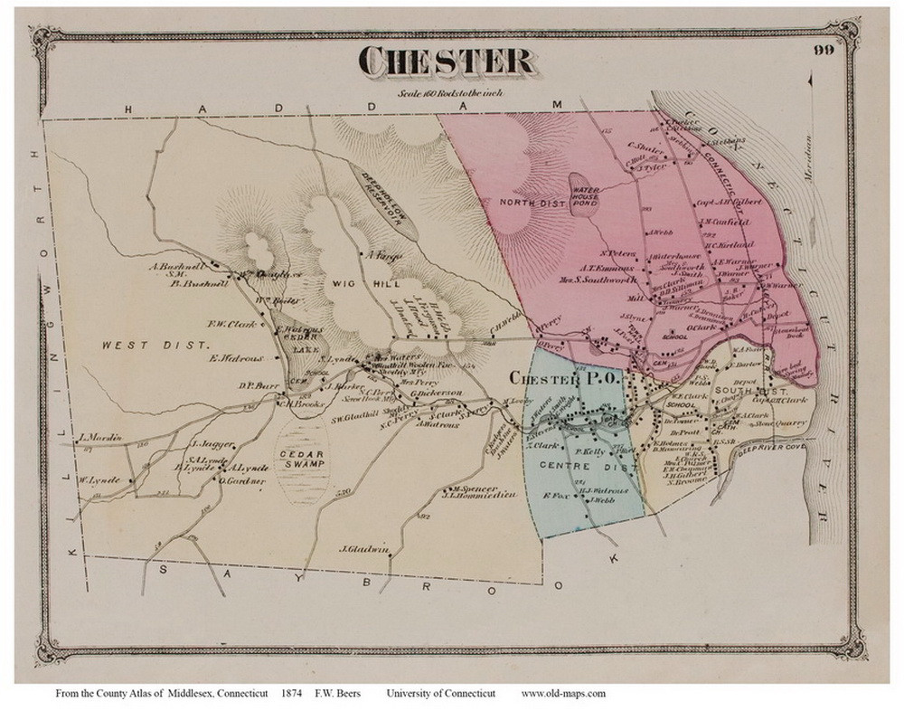 Map Of Chester Ct Chester, Connecticut 1874 Old Town Map Reprint - Middlesex Co. - Old Maps