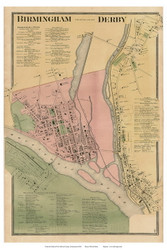 Derby & Birmingham Villages, Connecticut 1868 Old Town Map Reprint - New Haven Co.