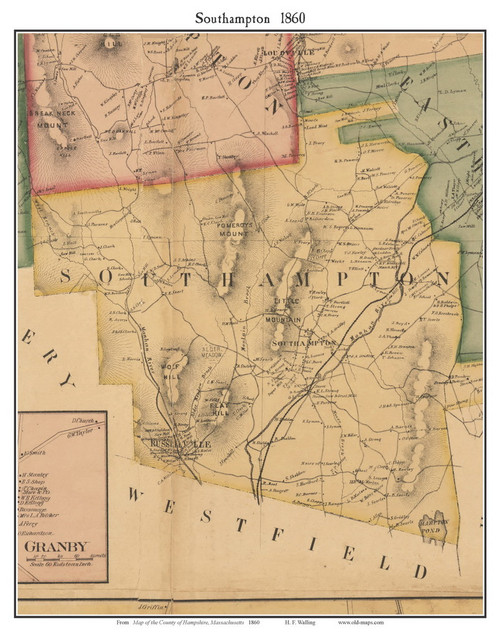 Southampton, Massachusetts 1860 Old Town Map Custom Print - Hampshire ...