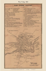 Ware Village, Massachusetts 1860 Old Town Map Custom Print - Hampshire Co.