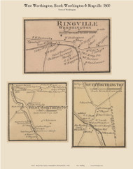 Ringville, West Worthington and South Worthington Villages, Massachusetts 1860 Old Town Map Custom Print - Hampshire Co.