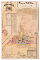 Fall River Village Poster Map, 1858 Bristol Co. MA