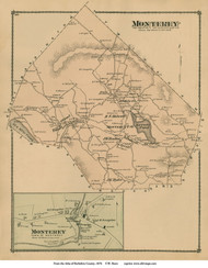 Monterey & Monterey Village, Massachusetts 1876 Old Town Map Reprint - Berkshire Co.