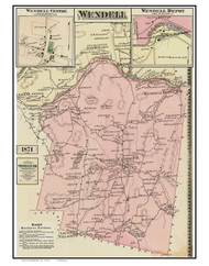 Wendell, Wendell Centre & Wendell Depot, Massachusetts 1871 Old Town Map Reprint - Franklin Co.