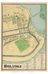 Holyoke Downtown - Eastern Part, Massachusetts 1870 Old Town Map Reprint - Hampden Co.