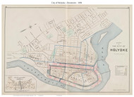 Holyoke City - Downtown, Massachusetts 1894 Old Town Map Reprint - Hampden Co.