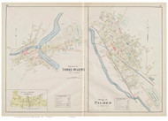Palmer and Three Rivers Villages, Massachusetts 1894 Old Town Map Reprint - Hampden Co.