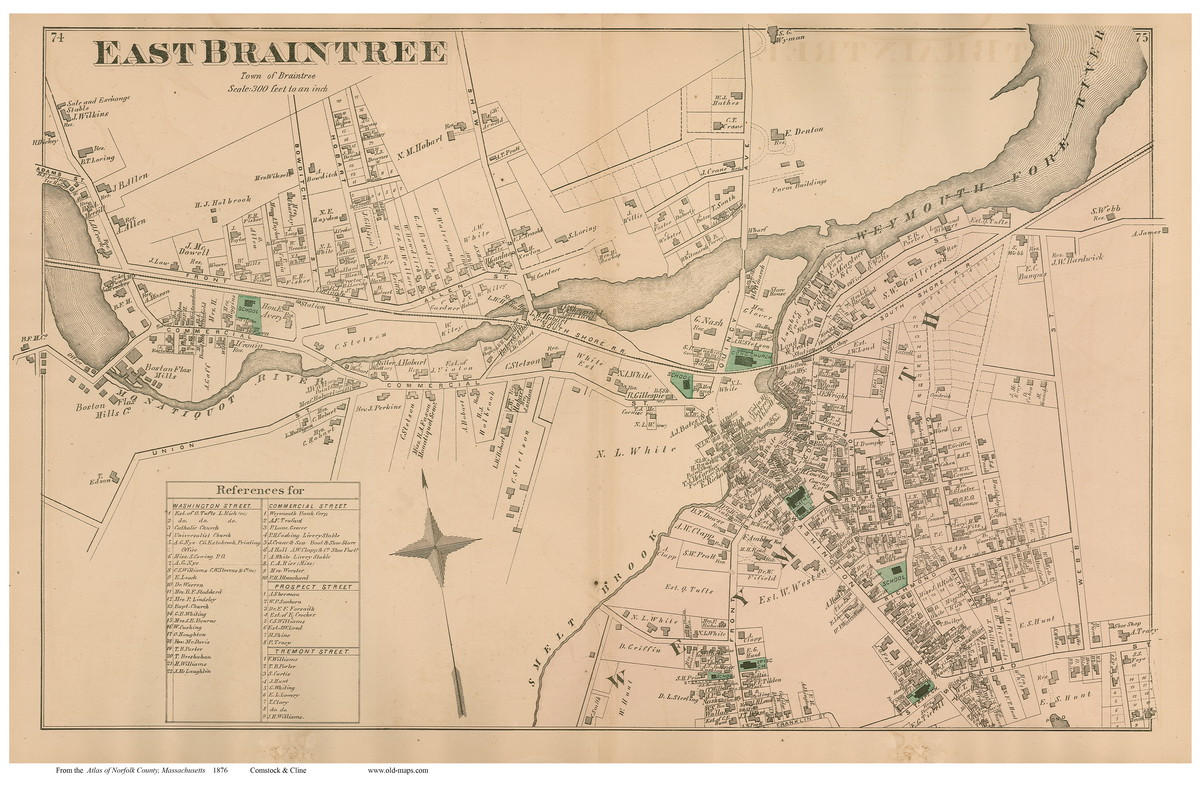 East Braintree Massachusetts 1876 Old Town Map Reprint Norfolk Co