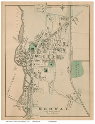 Medway Village, Massachusetts 1876 Old Town Map Reprint - Norfolk Co.