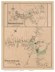 Wrentham and Sheedonville Villages, Massachusetts 1876 Old Town Map Reprint - Norfolk Co.