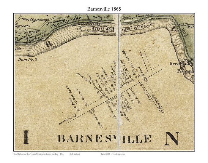 Barnesville, Maryland 1865 Old Town Map Custom Print Montgomery Co