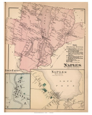 Naples Town, Naples and Edes Falls Villages, Maine 1871 Old Town Map Reprint Cumberland Co.
