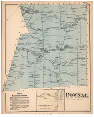 Pownal Town and North Pownal Village, Maine 1871 Old Town Map Reprint Cumberland Co.