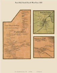 Paris Hill, North Paris & West Paris, Maine 1858 Old Town Map Custom Print - Oxford Co.