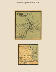Porter Village & Kezar Falls, Maine 1858 Old Town Map Custom Print - Oxford Co.