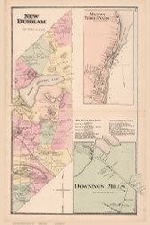 New Durham Town, Milton Three Ponds and Downings Mills Villages, New Hampshire 1871 Old Town Map Reprint - Strafford Co.