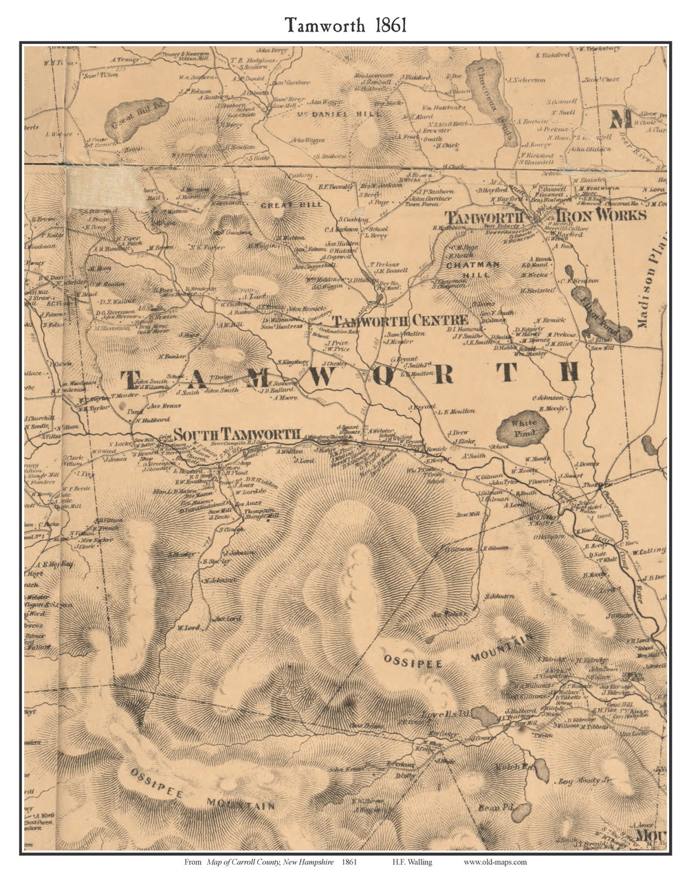 Tamworth, New Hampshire 1861 Old Town Map Custom Print Carroll Co