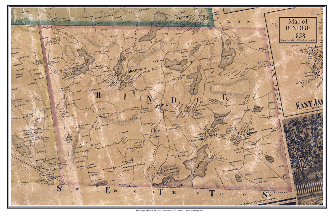 Rindge, New Hampshire 1858 Old Town Map Custom Print Cheshire Co