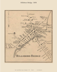 Hillsboro Bridge Village, New Hampshire 1858 Old Town Map Custom Print - Hillsboro Co.
