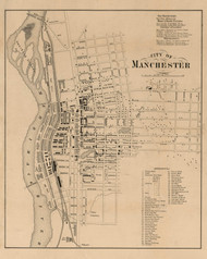 City of Manchester, New Hampshire 1858 Old Town Map Custom Print - Hillsboro Co.