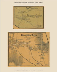 Bradford Center and Bradford Mills Villages, New Hampshire 1858 Old Town Map Custom Print - Merrimack Co.