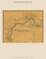 Henniker and West Henniker Villages, New Hampshire 1858 Old Town Map Custom Print - Merrimack Co.