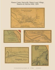 Warner Center, Davisville, Warner Lower Village, Waterloo, and Melvins Mills Villages, New Hampshire 1858 Old Town Map Custom Print - Merrimack Co.