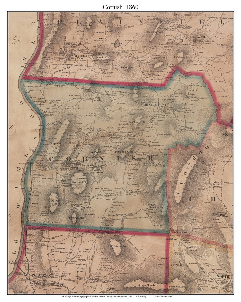 Cornish New Hampshire Map Cornish, New Hampshire 1860 Old Town Map Custom Print - Sullivan Co. - Old  Maps