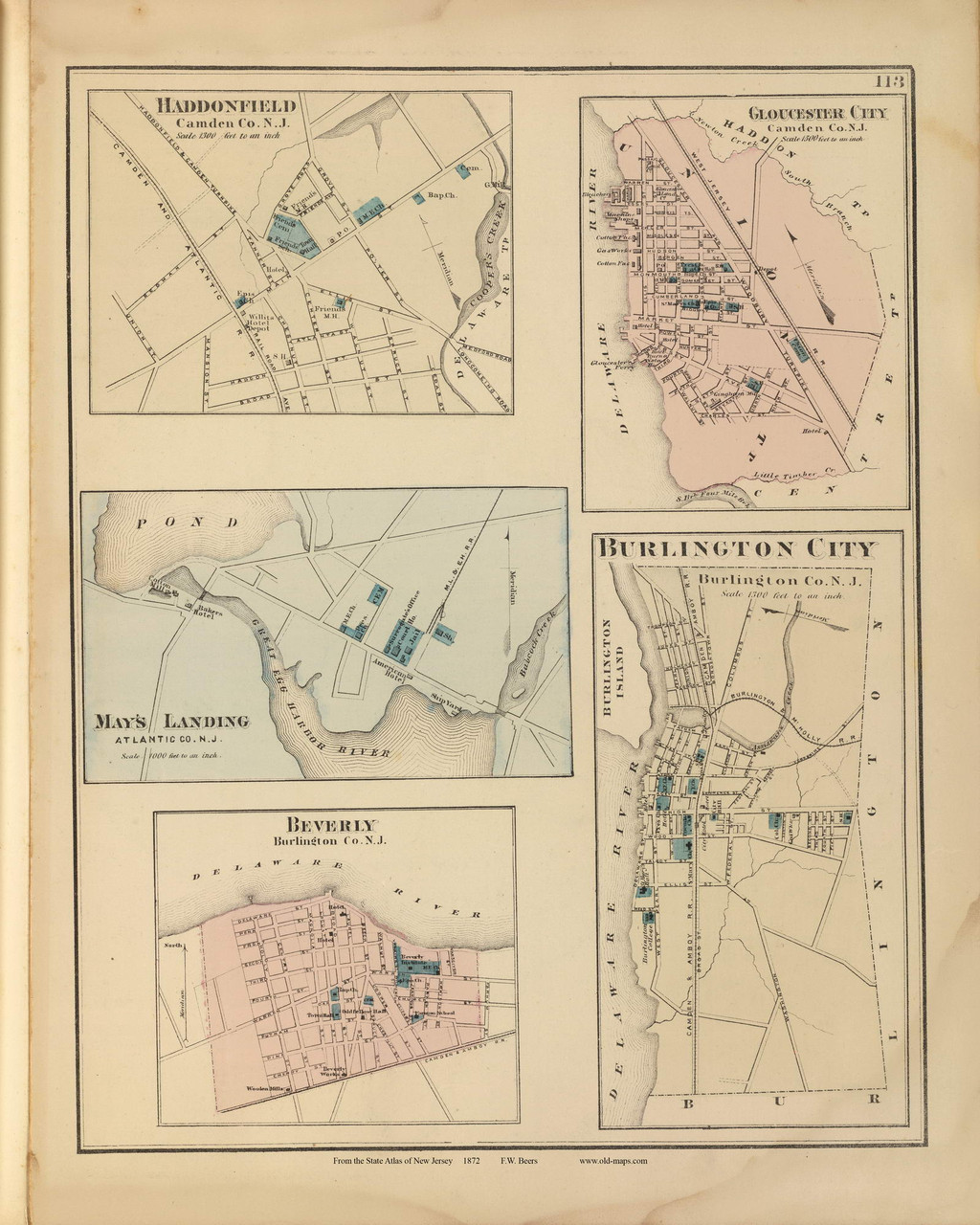 Haddonfield, Gloucester City, Mays Landing, Beverly, and Burlington