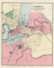 Nashua, New Hampshire 1877 Old Map Reprint - Comstock & Cline State Atlas - Hillsborough Co.