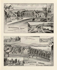 Winnipiseogee House, Lakeside House - Lake Winnepesukee, Alton Bay, Weirs, New Hampshire 1892 Old Town Map Reprint - Hurd State Atlas Belknap