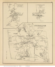 Fitzwilliam Town, Fitzwilliam Village, Fitzwilliam Depot P.O., New Hampshire 1892 Old Town Map Reprint - Hurd State Atlas Cheshire