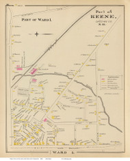Keene - Ward 1, Part of, New Hampshire 1892 Old Town Map Reprint - Hurd State Atlas Cheshire