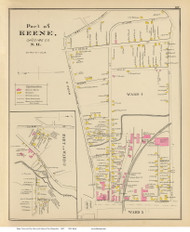 Keene - Ward 1, 2, Part of, New Hampshire 1892 Old Town Map Reprint - Hurd State Atlas Cheshire