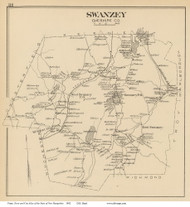 Swanzey Town Custom, New Hampshire 1892 Old Town Map Reprint - Hurd State Atlas Cheshire