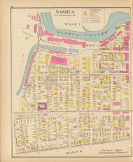 Nashua City - Wards  1, 5, 6, 8, New Hampshire 1892 Old Town Map Reprint - Hurd State Atlas Hillsboro