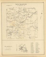 New Boston Town, New Boston P.O., New Hampshire 1892 Old Town Map Reprint - Hurd State Atlas Hillsboro