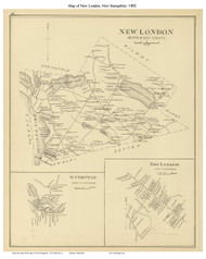 New London Town, Scytheville, New Hampshire 1892 Old Town Map Reprint - Hurd State Atlas Merrimack
