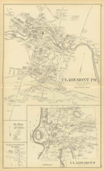 Claremont Town, Claremont P.O., West Claremont P.O., The Plains, New Hampshire 1892 Old Town Map Reprint - Hurd State Atlas Sullivan
