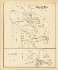 Grantham Town, Grantham P.O., New Hampshire 1892 Old Town Map Reprint - Hurd State Atlas Sullivan