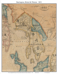Barrington, Bristol & Warren, Rhode Island 1831 - Old Town Map Custom Print - 1831 State