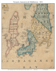 Newport Jamestown & Middletown, Rhode Island 1831 - Old Town Map Custom Print - 1831 State