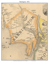 Barrington, Rhode Island 1851 - Old Town Map Custom Print - Providence Co.