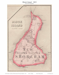 New Shoreham Block Island, Rhode Island 1855 - Old Town Map Custom Print - 1855 State
