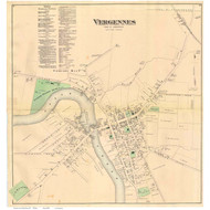 Vergennes Village, Vermont 1871 Old Town Map Reprint - Addison Co.