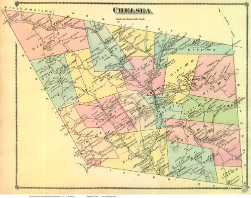 Chelsea, Vermont 1877 Old Town Map Reprint - Orange Co. - OLD MAPS