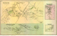 Newbury, Mill Village, Williamstown, and Corinth Center Villages, Vermont 1877 Old Town Map Reprint - Orange Co.