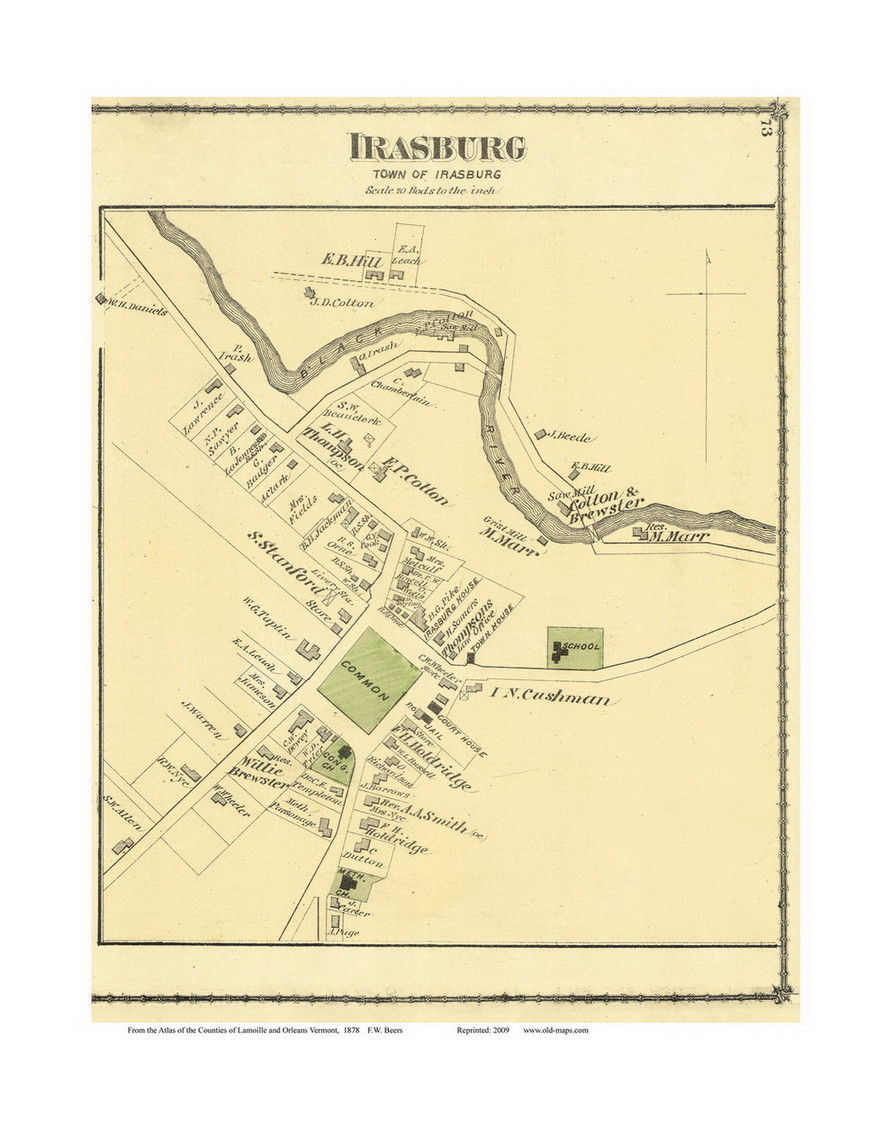 Irasburg Village, Vermont 1878 Old Town Map Reprint Orleans Co. OLD