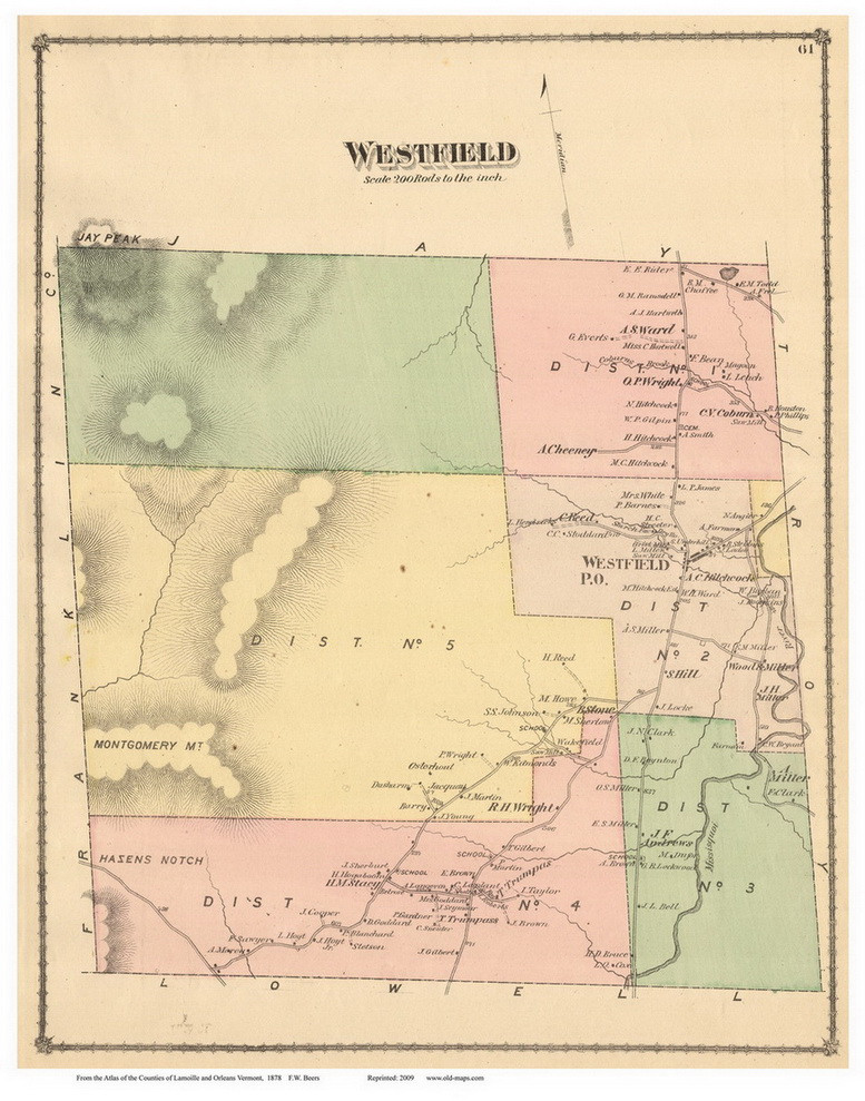 Westfield, Vermont 1878 Old Town Map Reprint Orleans Co. OLD MAPS